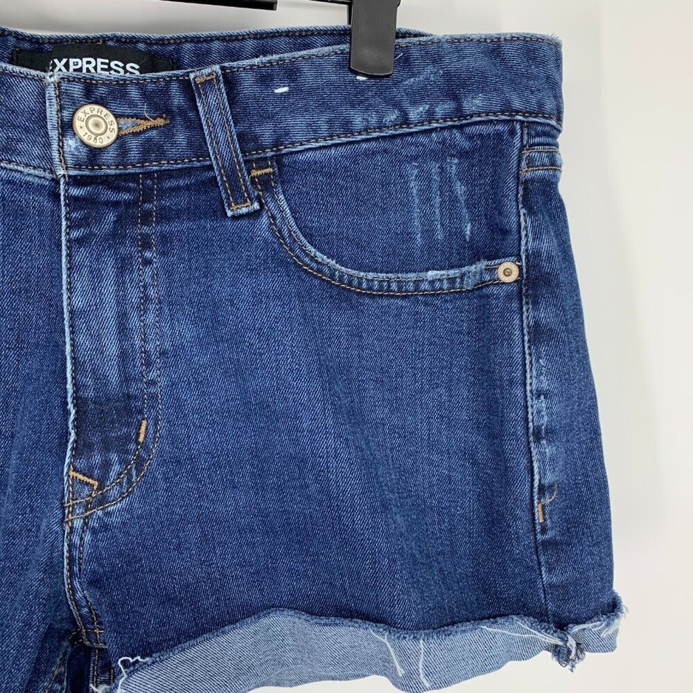 Express Denim Shorts Relaxed Low Rise Shortie Blue Jean Cuffed - Picture 5 of 10